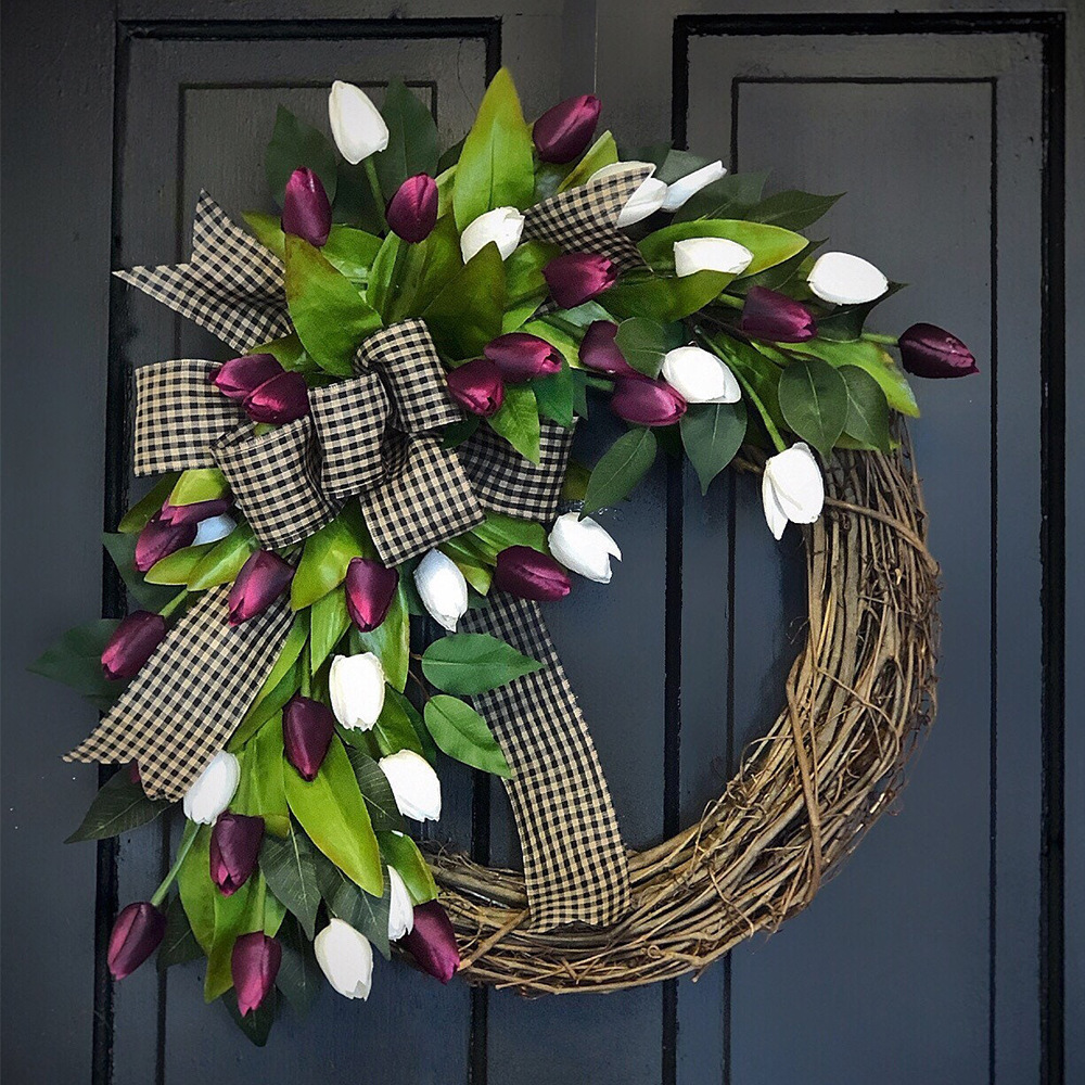 Home Decor Tulip - 봄 튤립 화환, 문걸이 장식, 홈
