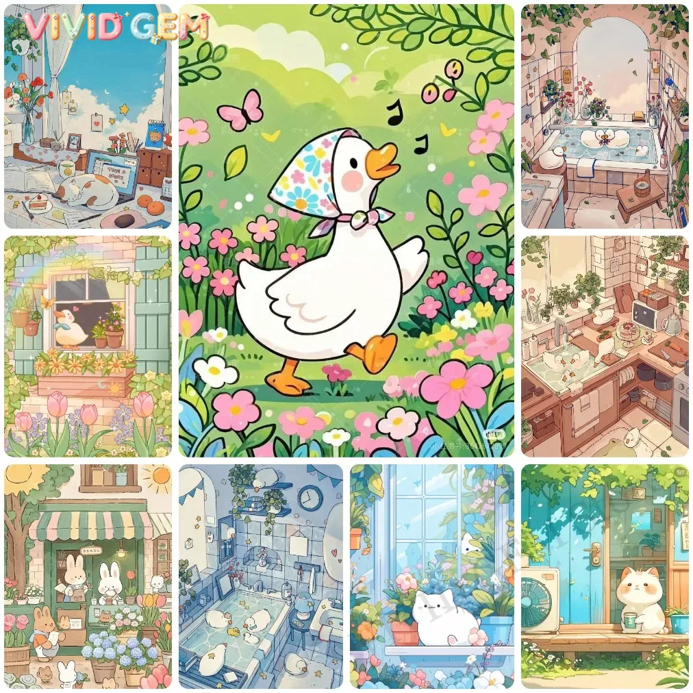 Home Decor Duck - 생생한 보석같은 귀여운 만화 동물 다이아몬드