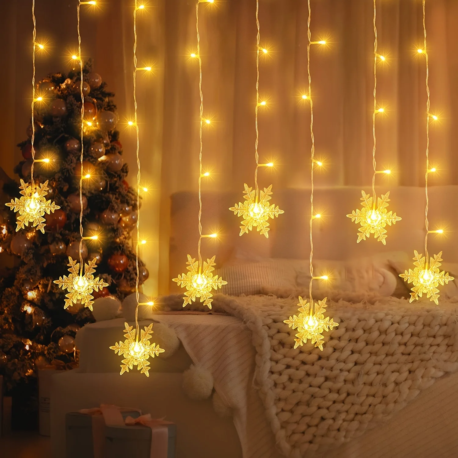 String Curtain Light - 4M 96LED 크리스마스 홈 데코 눈송이
