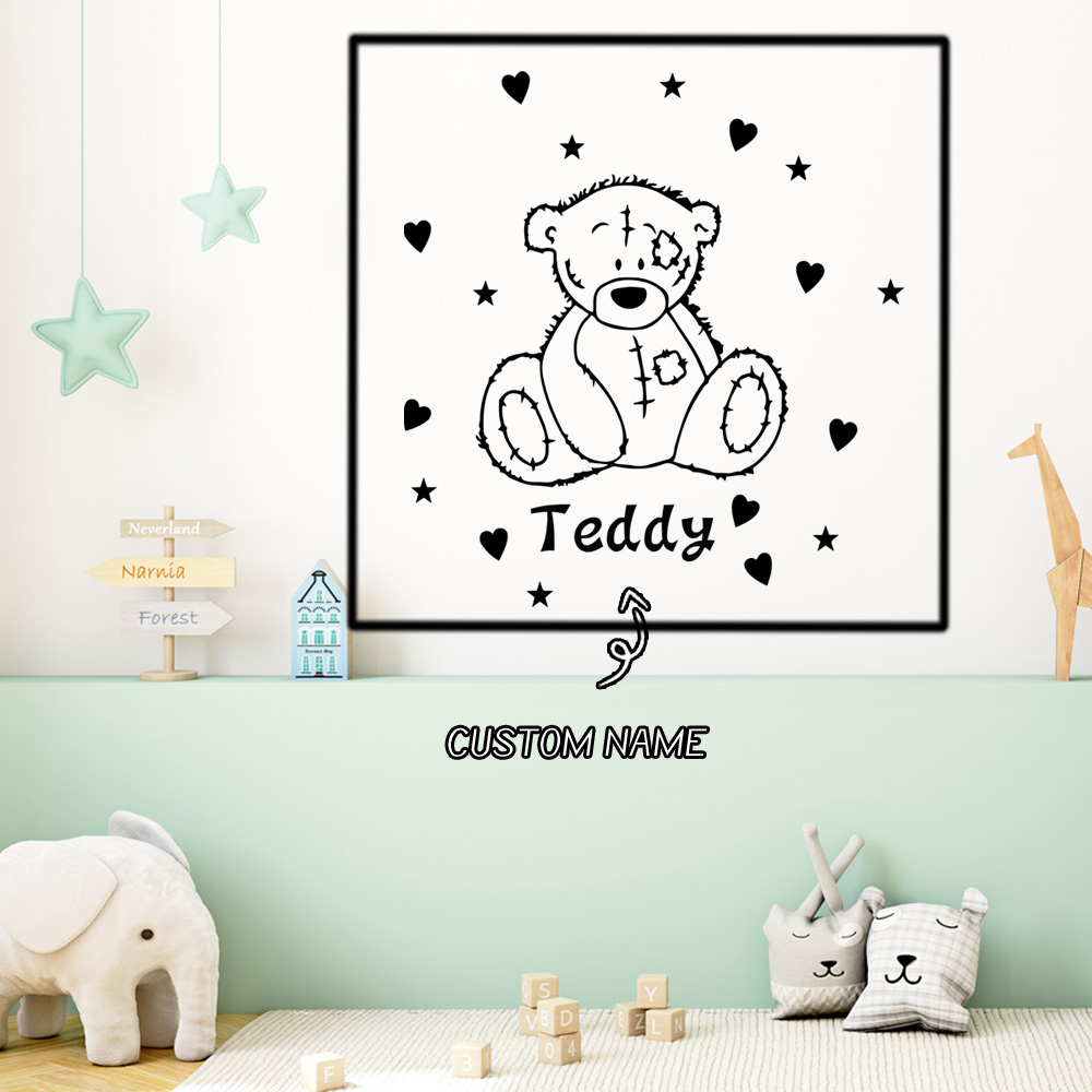 Home Decor Sticker - 1PC 로맨틱 테디 베어 맞춤형 이름