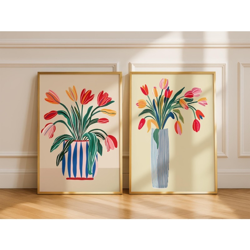 Home Decor Tulip - 2개 튤립 꽃 캔버스 벽 예술,