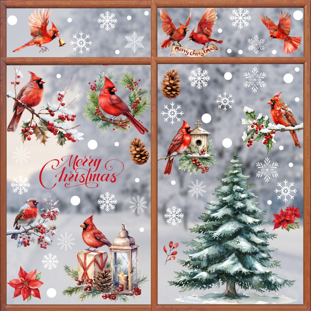 Home Decor Xmas Tree - 9pcs 크리스마스 창문 데칼 카디널 버드