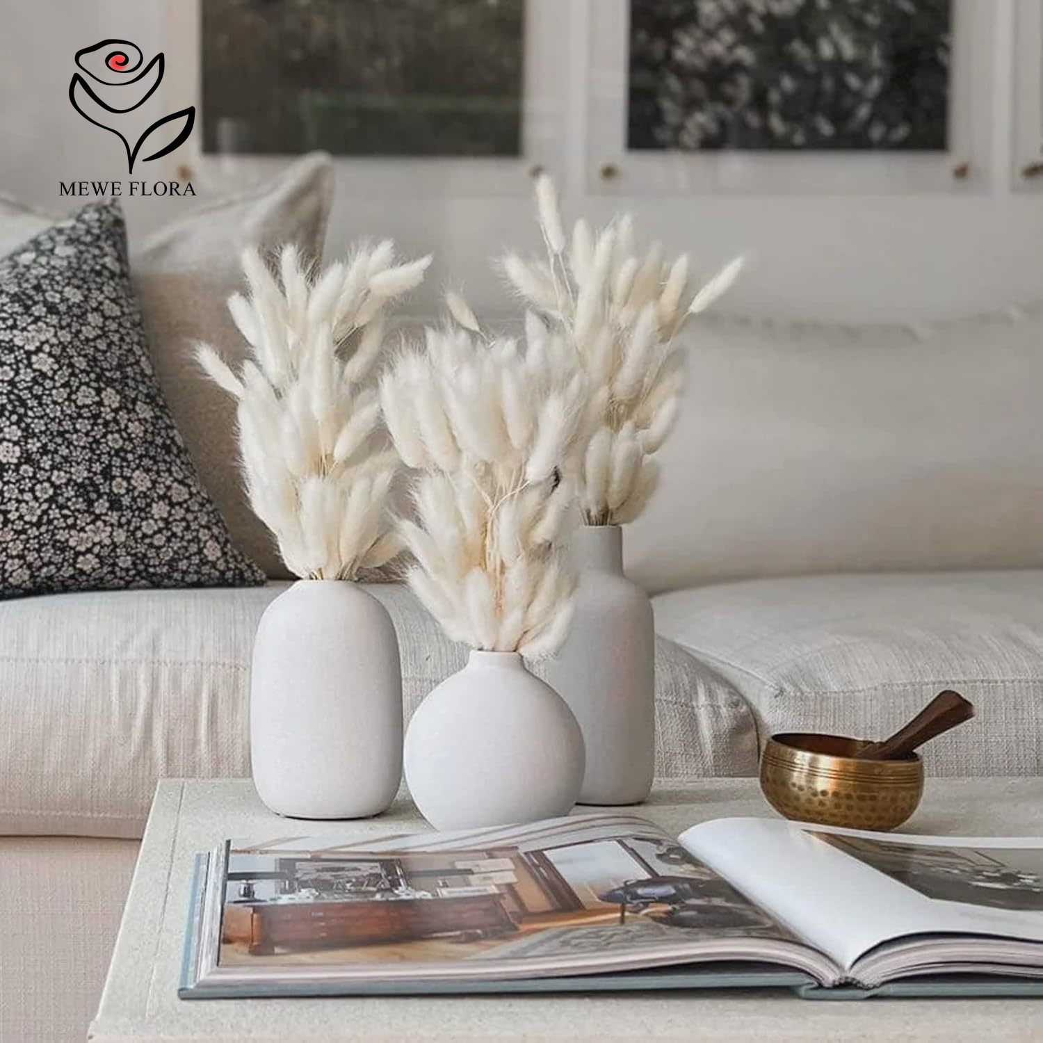 Pampas Grass Decor - 150개 화이트 내추럴 플러피 토끼 꼬리