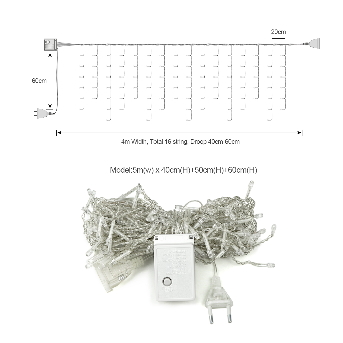 5M 크리스마스 조명 야외용 드롭 0.4-0.6m LE - String Curtain Light 리뷰 및 가격