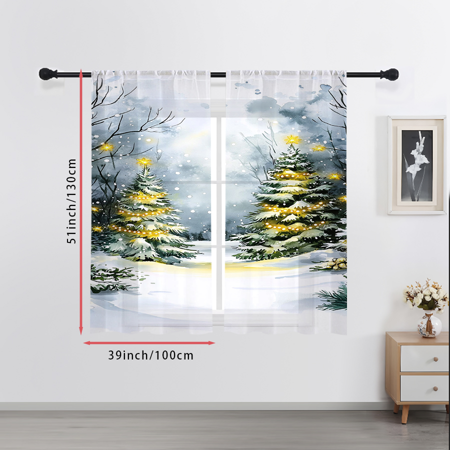 2PCS 쉬어 커튼 수채화 크리스마스 트리 라이트 스노 - Home Decor Xmas Tree 리뷰 및 가격