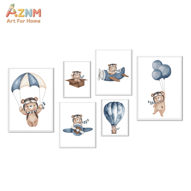 AZNM 프레임이없는 캔버스 인쇄 수채화 파일럿 베어  - Home Decor Pt 리뷰 및 가격