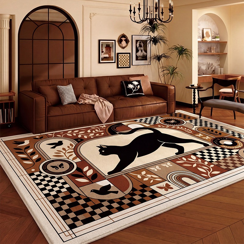체커보드 블랙 캣 거실 카펫 동물 대형 카펫 커피 테이 - Home Decor Ig 리뷰 및 가격